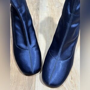 Marc Fisher Midnight Blue Satin Ankle Boots